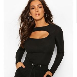 2 Tops! Cut out detail rib long sleeve bodysuit